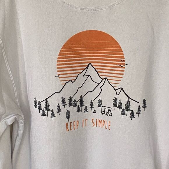 "Keep it Simple" Snowy Mountain Sunset Sketch Fleece Sweatshirt NWOT - Picture 3 of 7